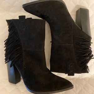 JustFab black fringe booties NWOT